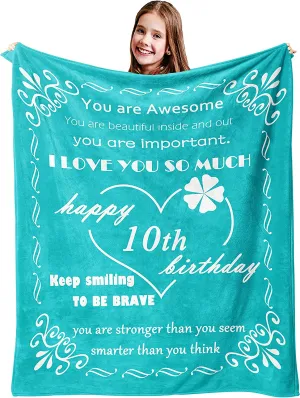 10th Birthday Blanket, Gift for Girls Boys 10 Years Old Birthday, Gifts Ideas for Daughter Son Granddaughter Grandson Niece Bestie