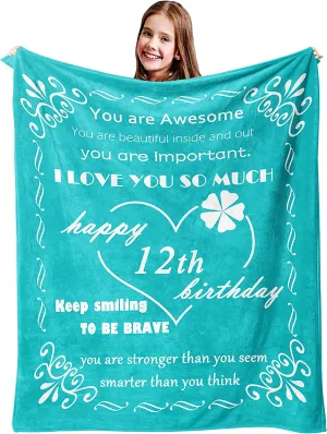12th Birthday Blanket, 12 Years Old Birthday Gifts Ideas for Daughter Son Granddaughter Grandson Niece Bestie