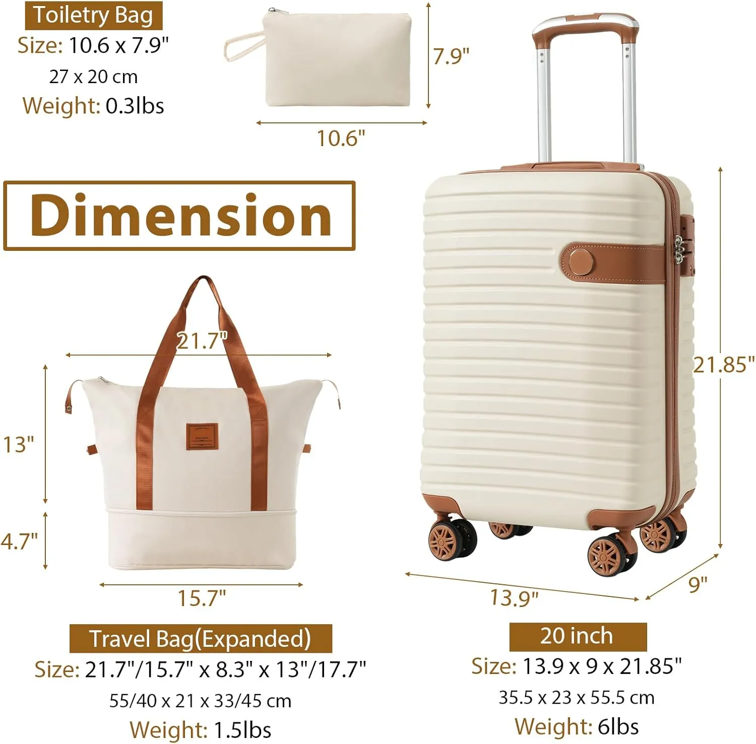 20" Modern Design 3 Piece caryy-on luggage with wheels ABS Luggage Carry On Suitcase Trolley Case Lightweight Black