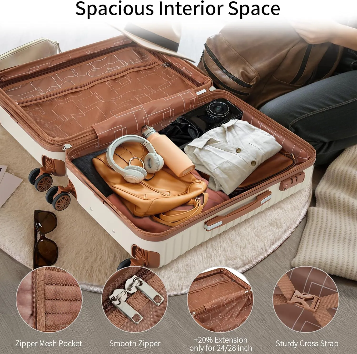 20" Modern Design 3 Piece caryy-on luggage with wheels ABS Luggage Carry On Suitcase Trolley Case Lightweight Black