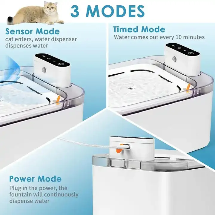 3 لتر لاسلكي حيوانات أليفة نافورة مياه . 3L Wireless Pet Water Fountain 5200mAh Battery