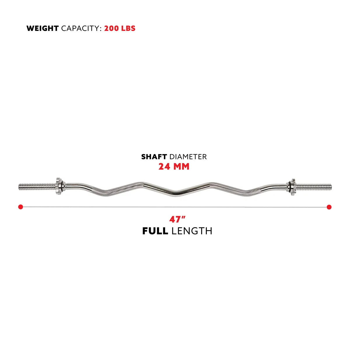 47 in Threaded Chrome Curl Bar w/ Ring Collars
