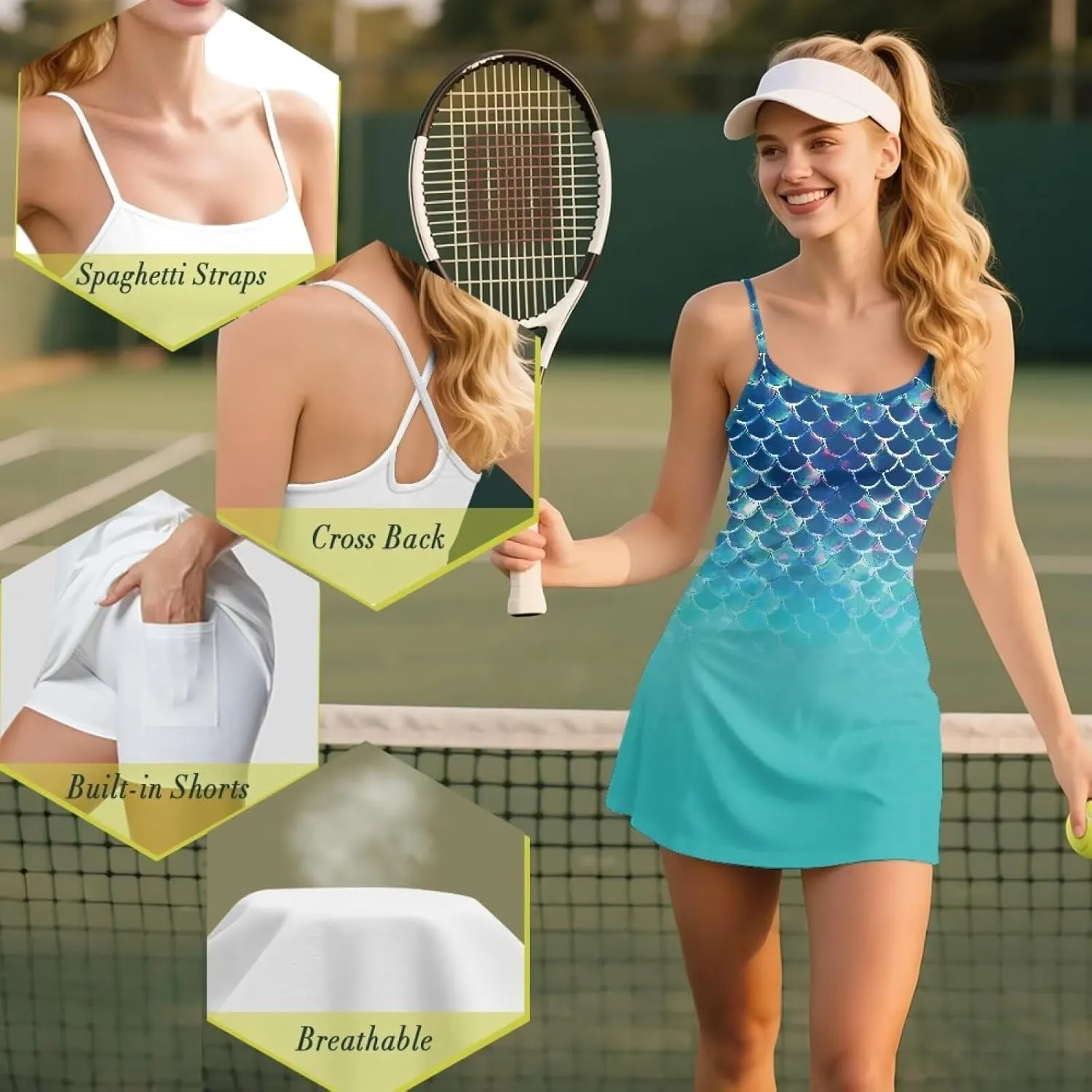 Active Dress with Shorts Underneath Tennis Dress Spaghetti Strap Casual Athletic Sports Outfits