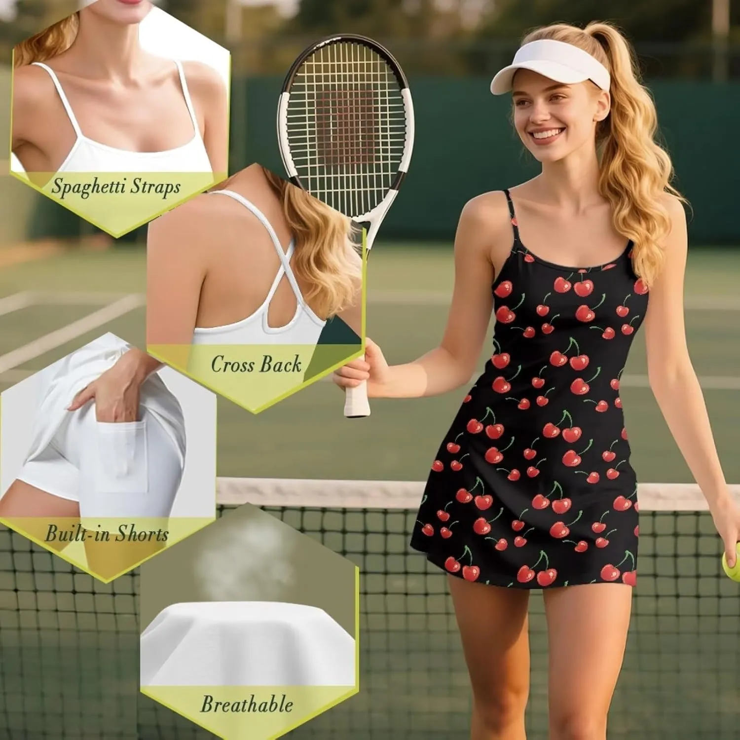 Active Dress with Shorts Underneath Tennis Dress Spaghetti Strap Casual Athletic Sports Outfits