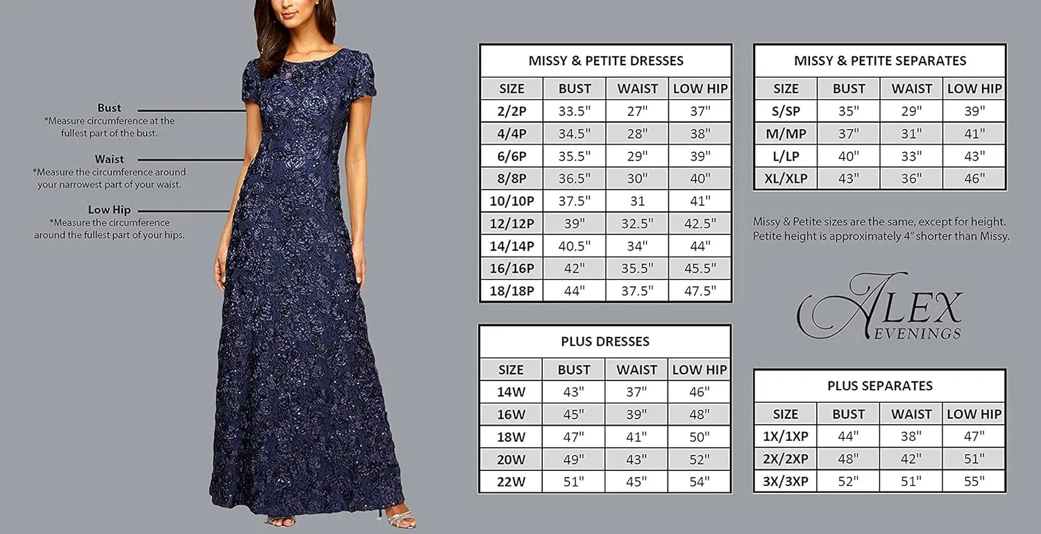 Alex Evenings Women's Long Cowl Back Mother of The Bride Dress, Formal Event, Wedding Guest Gown (Petite and Regular Sizes)