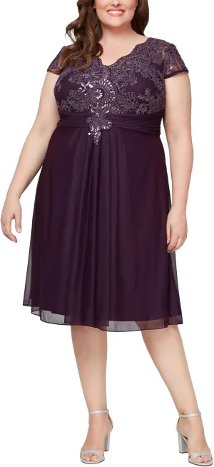 Alex Evenings Women's Plus Size A-line Embroidered Empire Bodice, Cocktail Dress for Special Occasions
