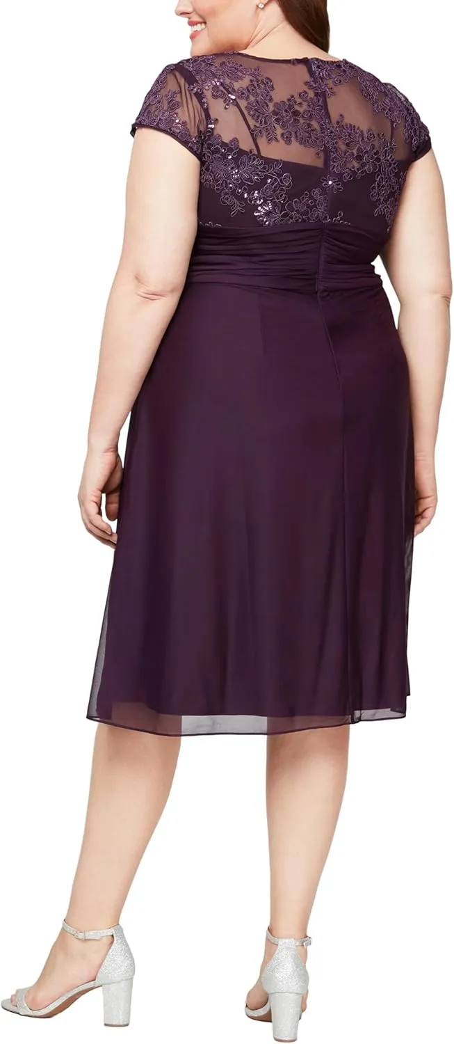 Alex Evenings Women's Plus Size A-line Embroidered Empire Bodice, Cocktail Dress for Special Occasions