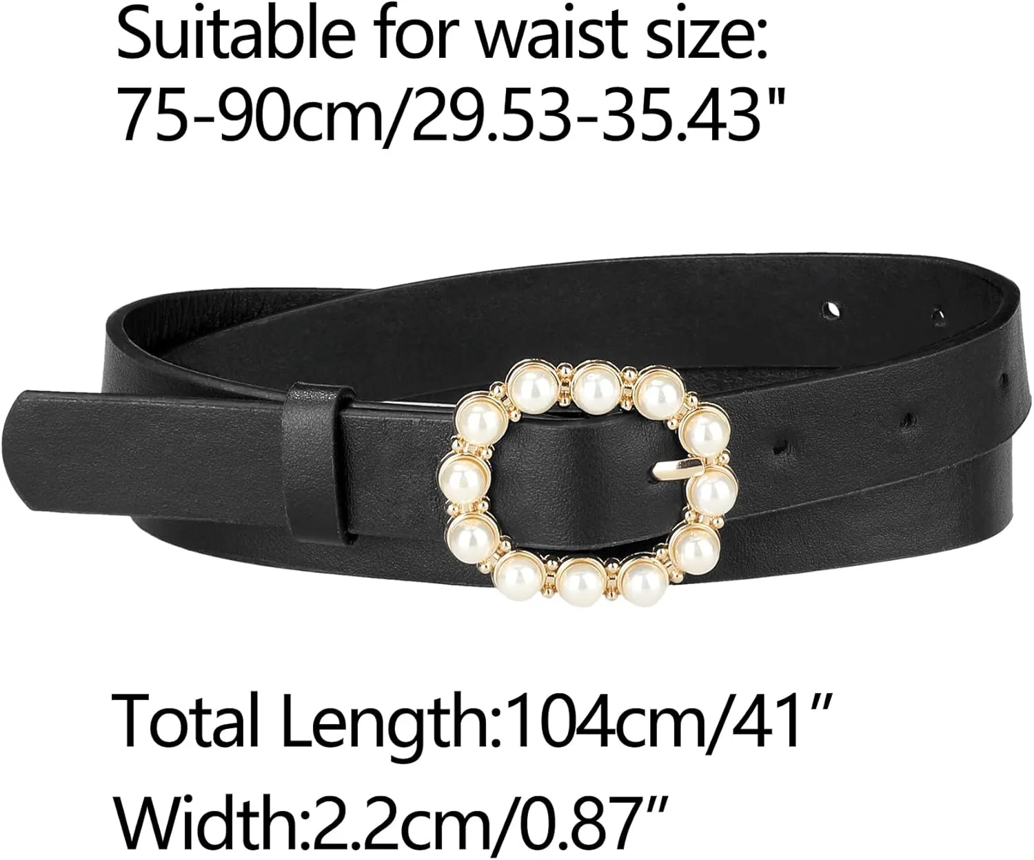 Allegra K Womens Pearl Waistband Skinny Leather Adjustable Pin Buckle Belt for Jeans Dresses Pants