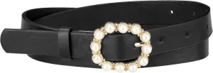 Allegra K Womens Pearl Waistband Skinny Leather Adjustable Pin Buckle Belt for Jeans Dresses Pants
