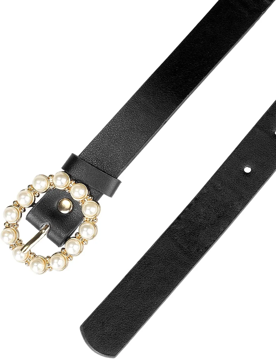 Allegra K Womens Pearl Waistband Skinny Leather Adjustable Pin Buckle Belt for Jeans Dresses Pants