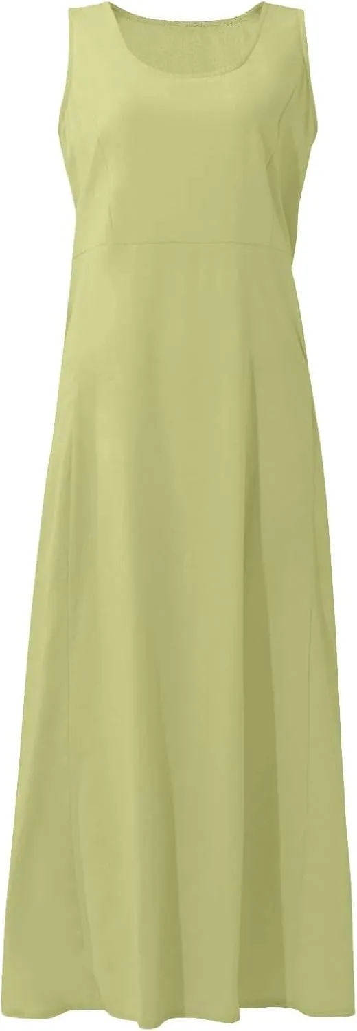 Apvirdy Linen Dress for Women Summer Sleeveless Solid Casual Baggy Flowy Maxi Dresses with Pockets