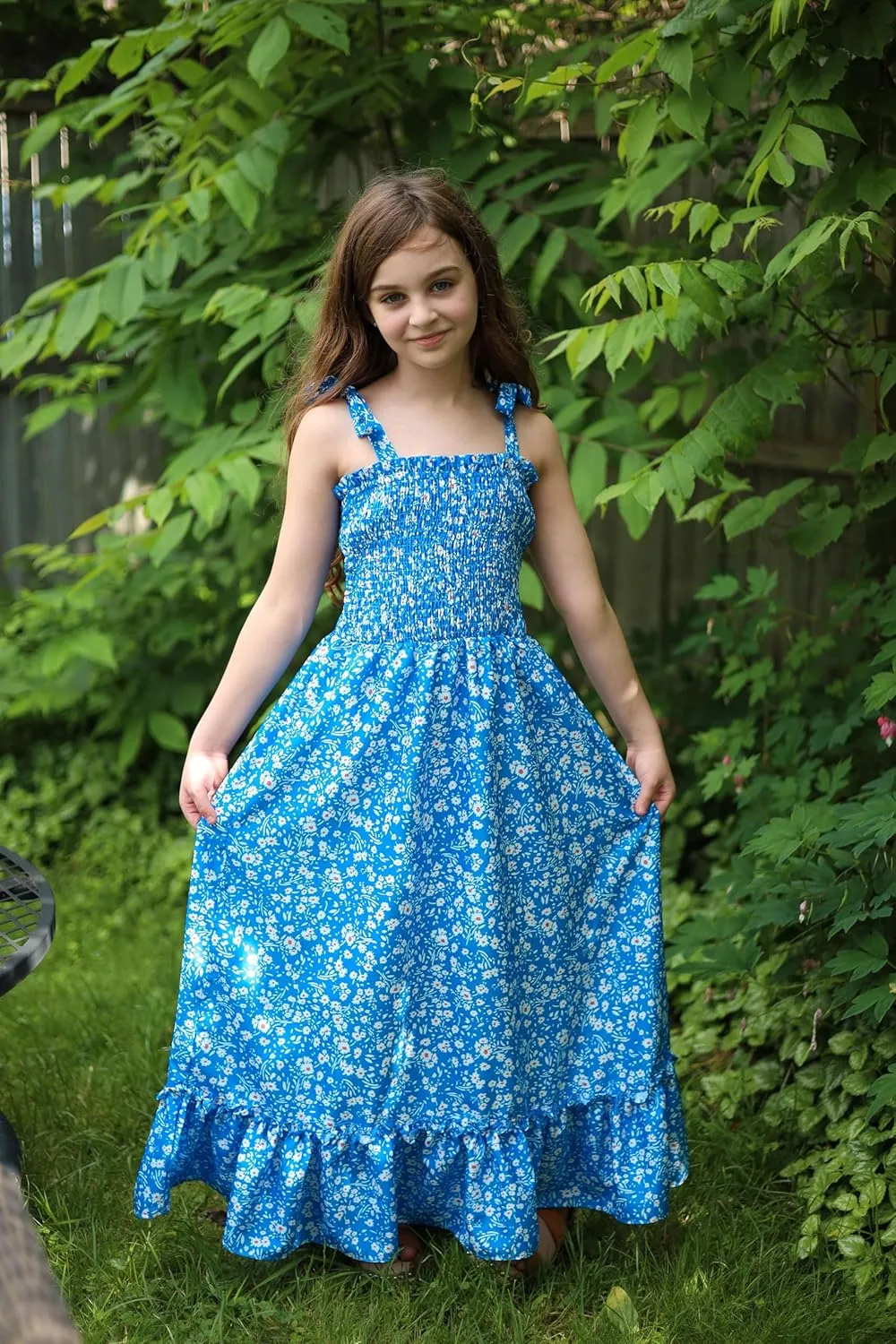 Arshiner Girls Summer Dress Boho Beach Casual Smocked Maxi Dresses 6-13 Years