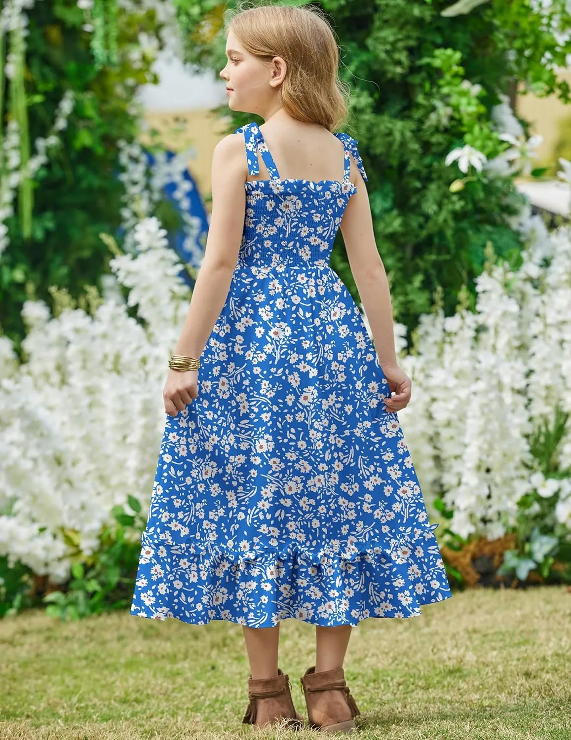 Arshiner Girls Summer Dress Boho Beach Casual Smocked Maxi Dresses 6-13 Years