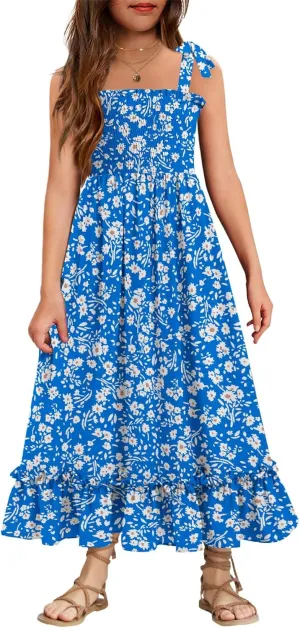 Arshiner Girls Summer Dress Boho Beach Casual Smocked Maxi Dresses 6-13 Years
