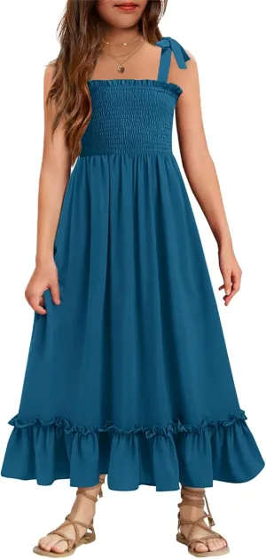 Arshiner Girls Summer Dress Boho Beach Casual Smocked Maxi Dresses 6-13 Years