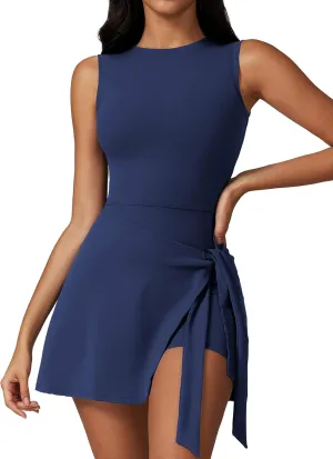 ATTRACO Tennis Dress Golf Outfits for Women Sleeveless Side Slit Active Dress Workout Romper Dresses