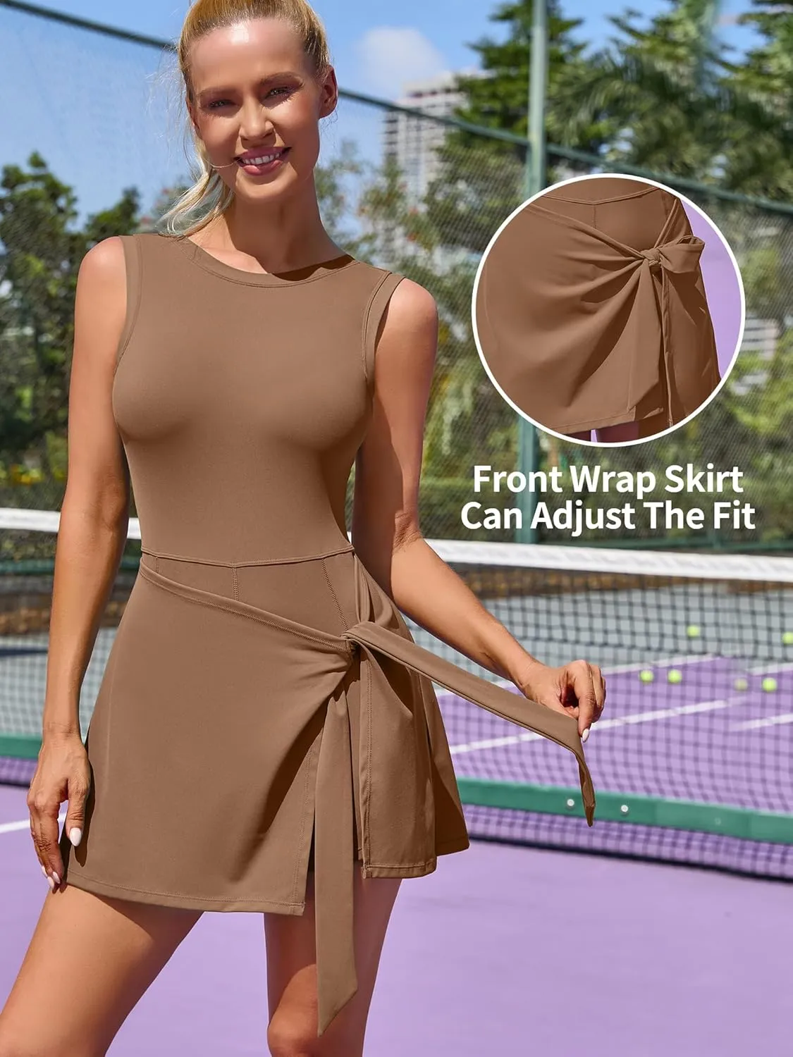 ATTRACO Tennis Dress Golf Outfits for Women Sleeveless Side Slit Active Dress Workout Romper Dresses