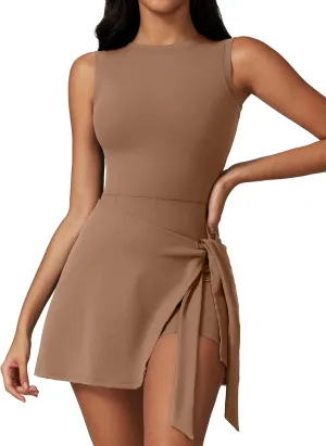 ATTRACO Tennis Dress Golf Outfits for Women Sleeveless Side Slit Active Dress Workout Romper Dresses