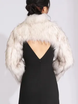 Aukmla Women Faux Fur Bolero Shrugs Winter Wedding Fur Jacket Long Sleeves Evening Fur Shawls Wraps for Bride and Bridesmaid