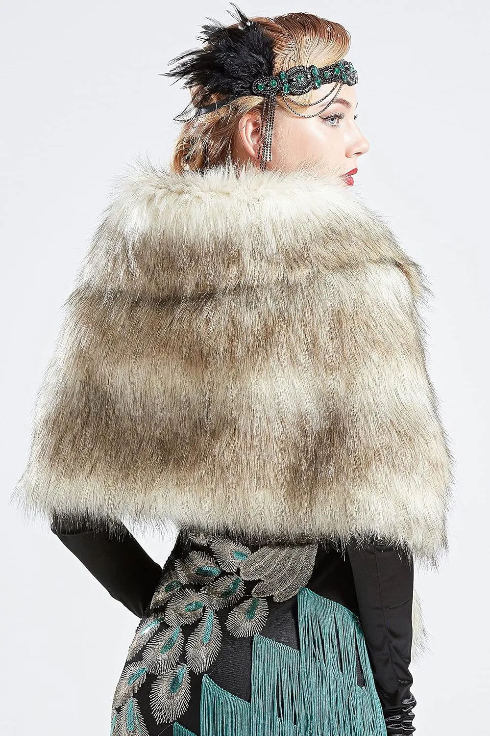 BABEYOND Womens Faux Fur Collar Shawl Faux Fur Scarf Wrap Evening Cape for Winter Coat