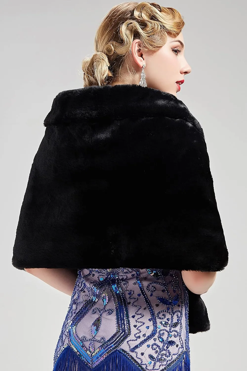 BABEYOND Womens Faux Fur Collar Shawl Faux Fur Scarf Wrap Evening Cape for Winter Coat