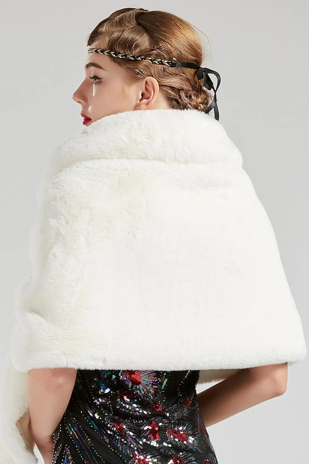 BABEYOND Womens Faux Fur Collar Shawl Faux Fur Scarf Wrap Evening Cape for Winter Coat