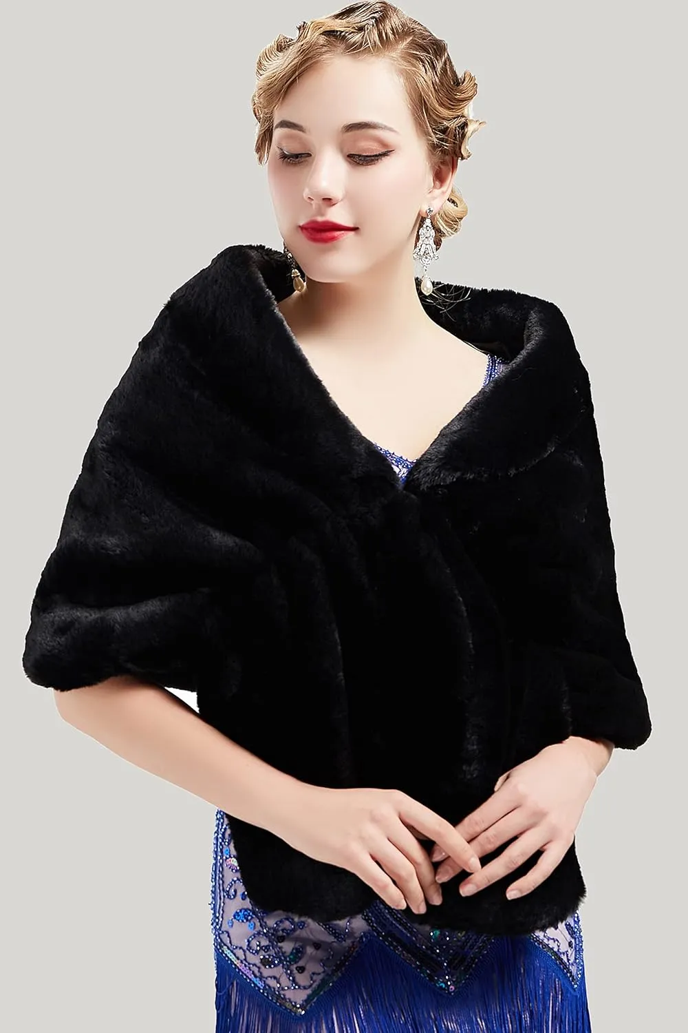 BABEYOND Womens Faux Fur Collar Shawl Faux Fur Scarf Wrap Evening Cape for Winter Coat