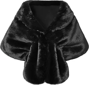 BABEYOND Womens Faux Fur Collar Shawl Faux Fur Scarf Wrap Evening Cape for Winter Coat
