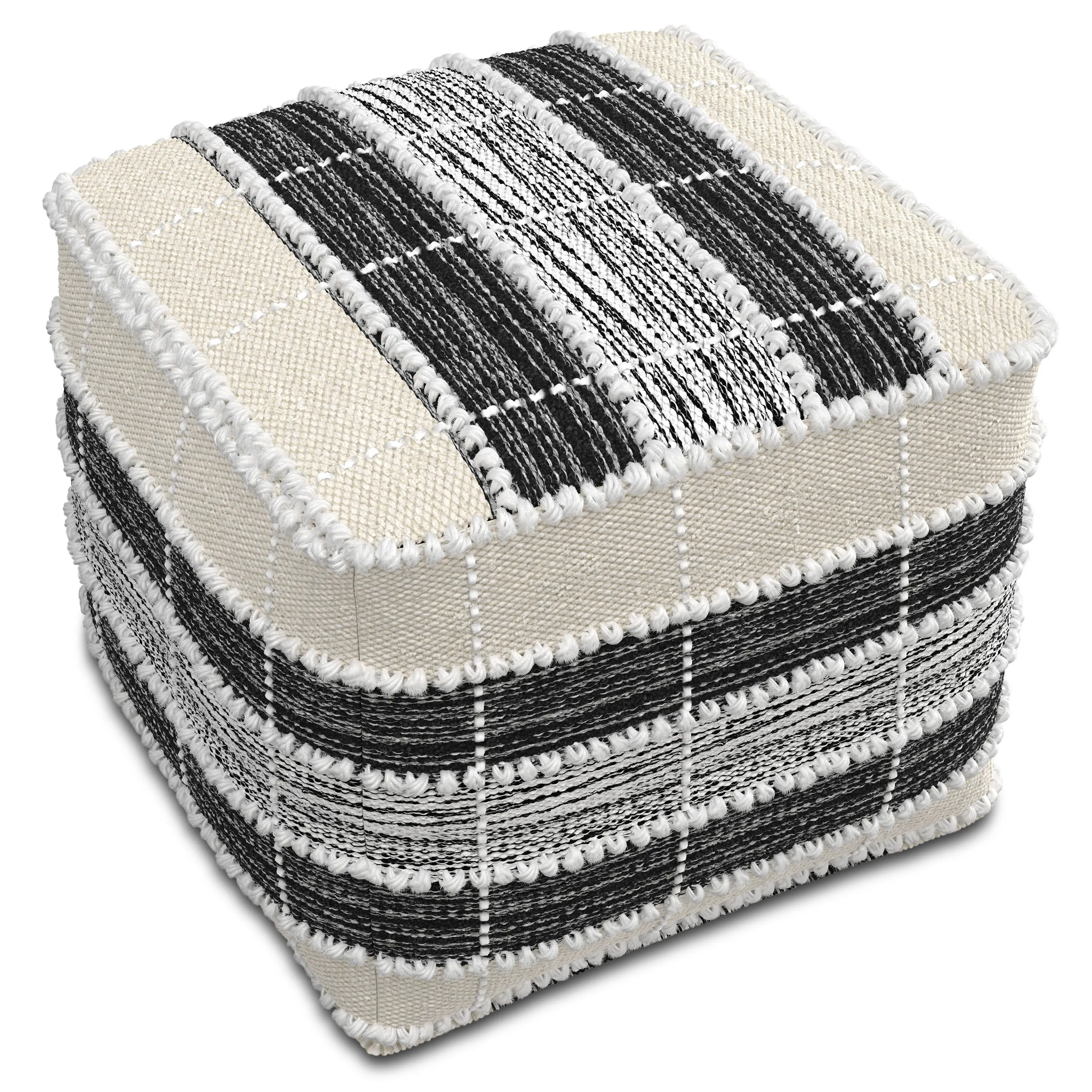 Barley - Square Pouf - White / Beige / Black by Couch.com