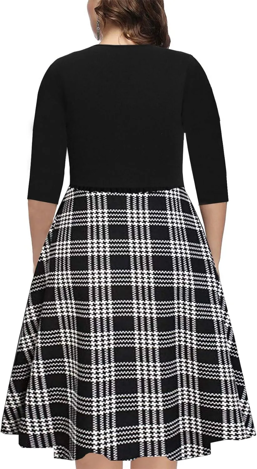 BEDOAR Women's Casual Plus Size Dress V-Neck Knee-Length A-Line Party Cocktail Swing Dress with Pockets