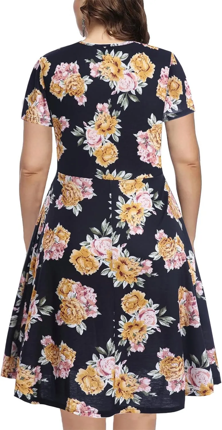 BEDOAR Womens Plus Size Summer Dresses Empire Waist Casual Plus Size Knee-Length Dresses with Pockets