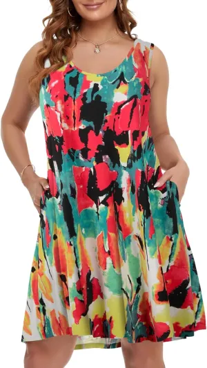 BELAROI Women Plus Size Sundress Summer Casual Sleeveless Tshirt Dress Tie Dye Swing Tank Dresses with Pockets Beach Cover up