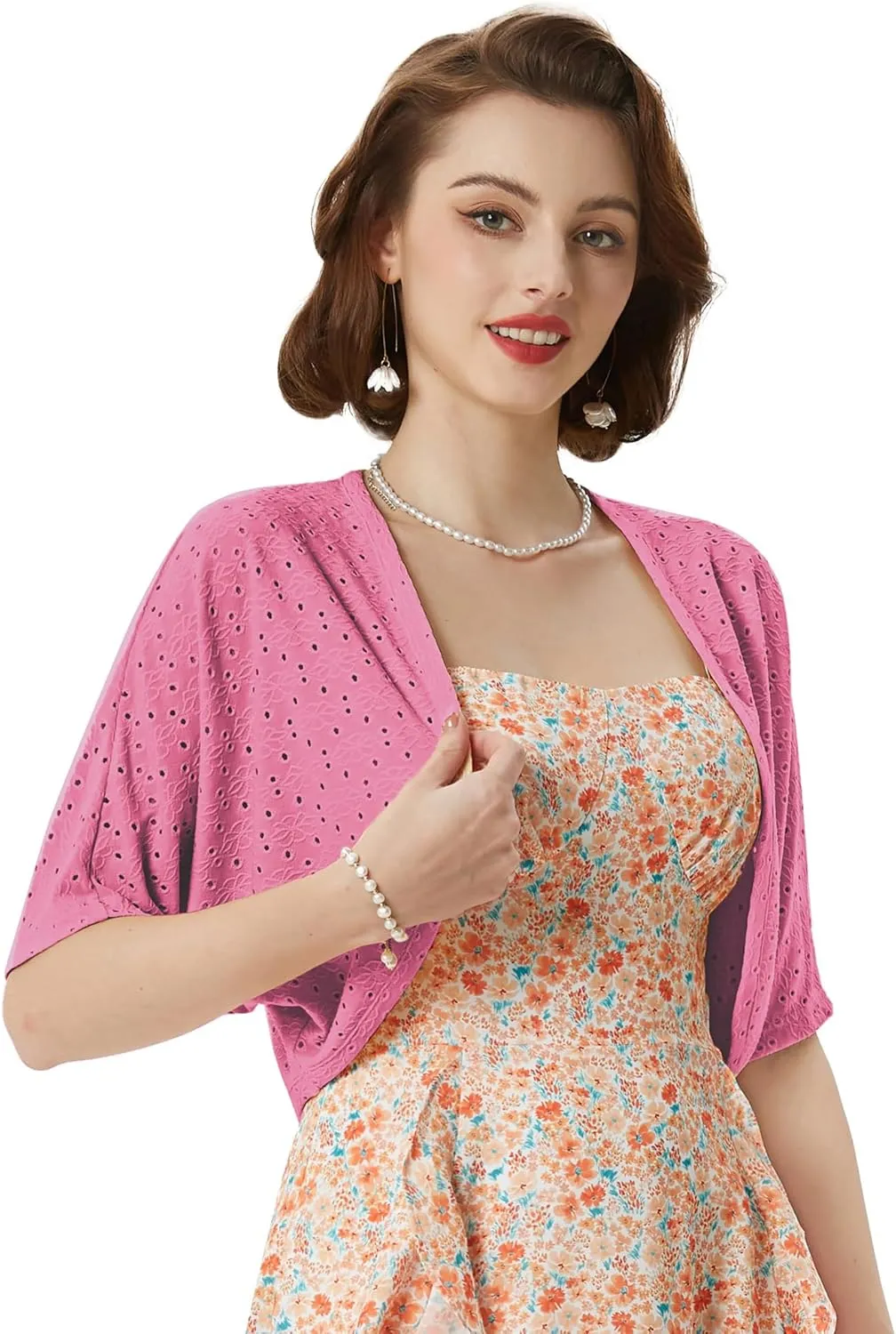Belle Poque Women's Open Front Bolero Shrug Batwing Short Sleeve Cropped Cardigan Lightweight