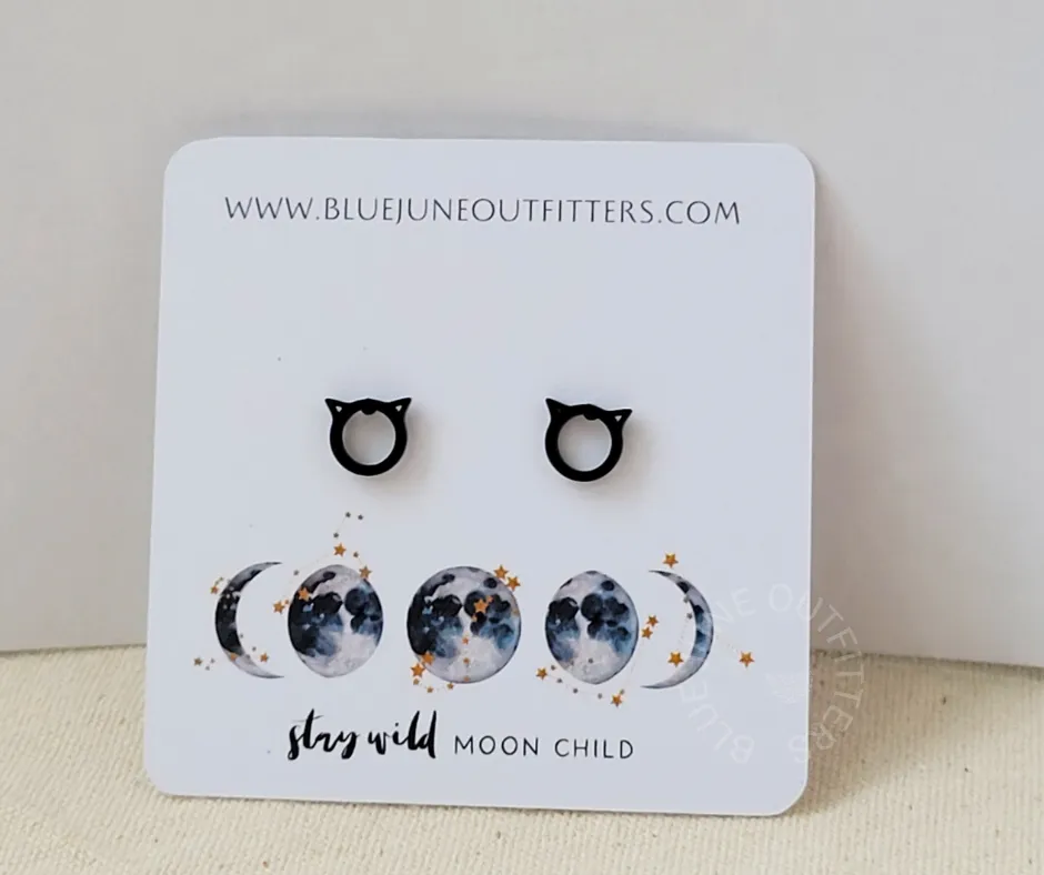 Black Cat Stud Earrings