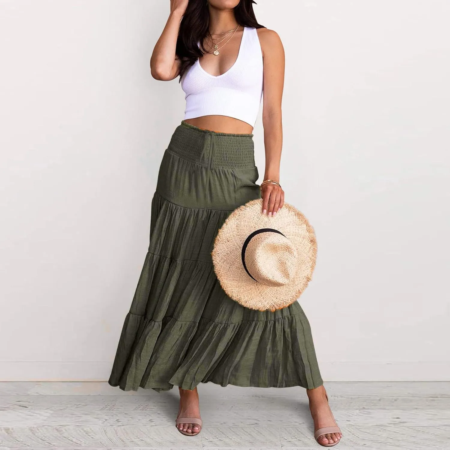 Boho Women Skirts Summer A Line Dress Pleated Solid High Rise Waist Skirt 2023 Graceful Robe Tennis Skirts Cute