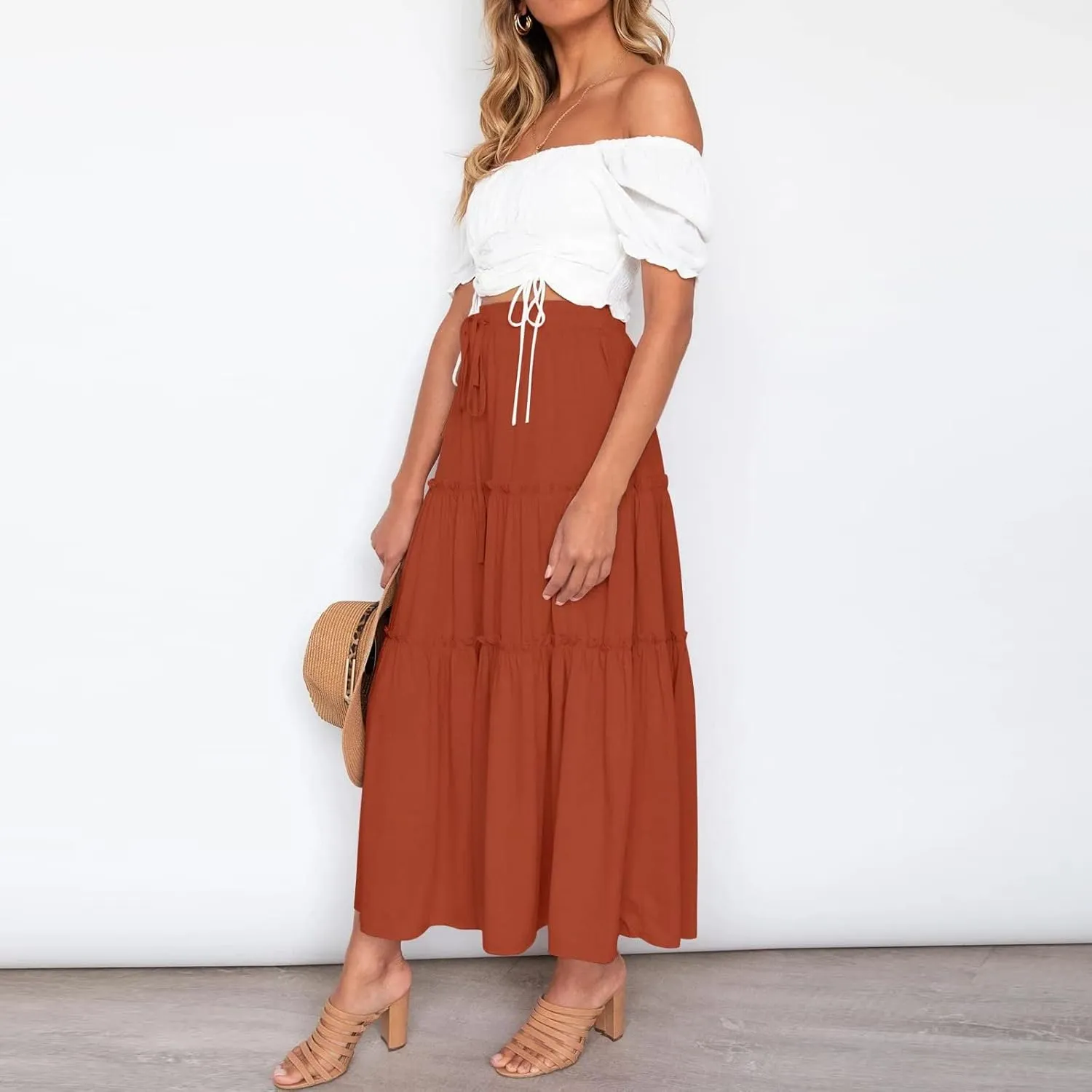Boho Women Skirts Summer A Line Dress Pleated Solid High Rise Waist Skirt 2023 Graceful Robe Tennis Skirts Cute