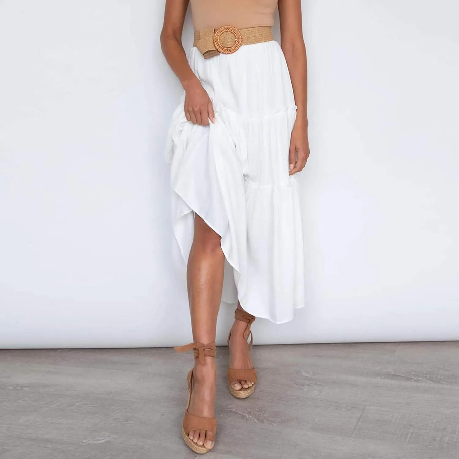 Boho Women Skirts Summer A Line Dress Pleated Solid High Rise Waist Skirt 2023 Graceful Robe Tennis Skirts Cute