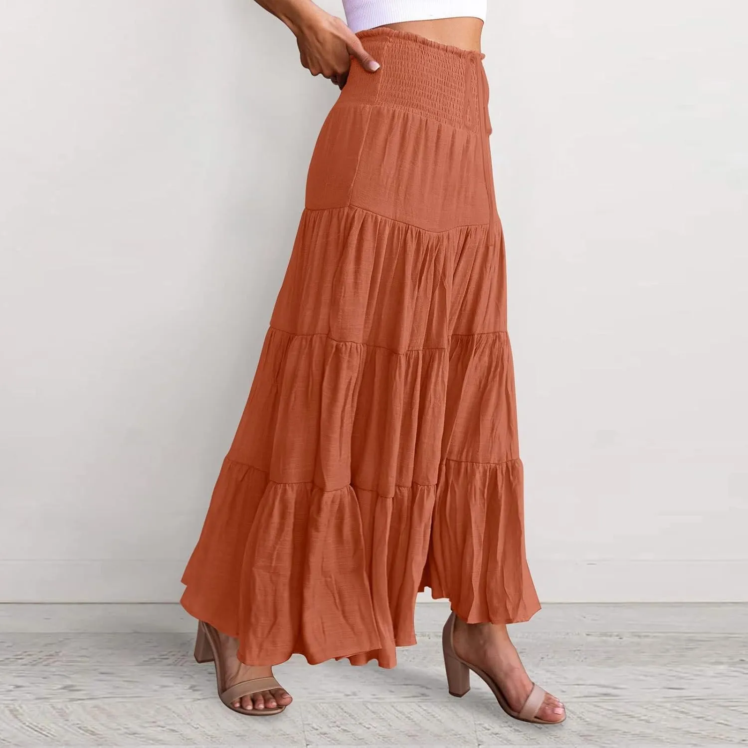 Boho Women Skirts Summer A Line Dress Pleated Solid High Rise Waist Skirt 2023 Graceful Robe Tennis Skirts Cute