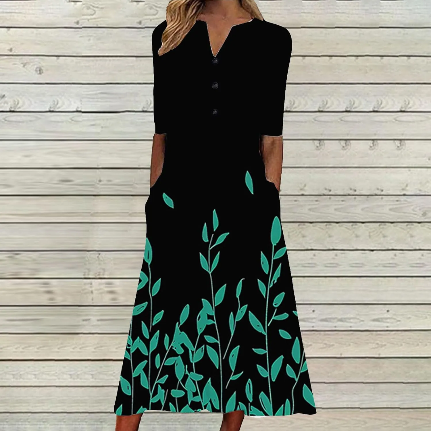 Casual Boho Dresses for Women 2025 Summer Retro Print Midi Tshirt Dress Loose Flowy Beach Long Dresses with Pockets
