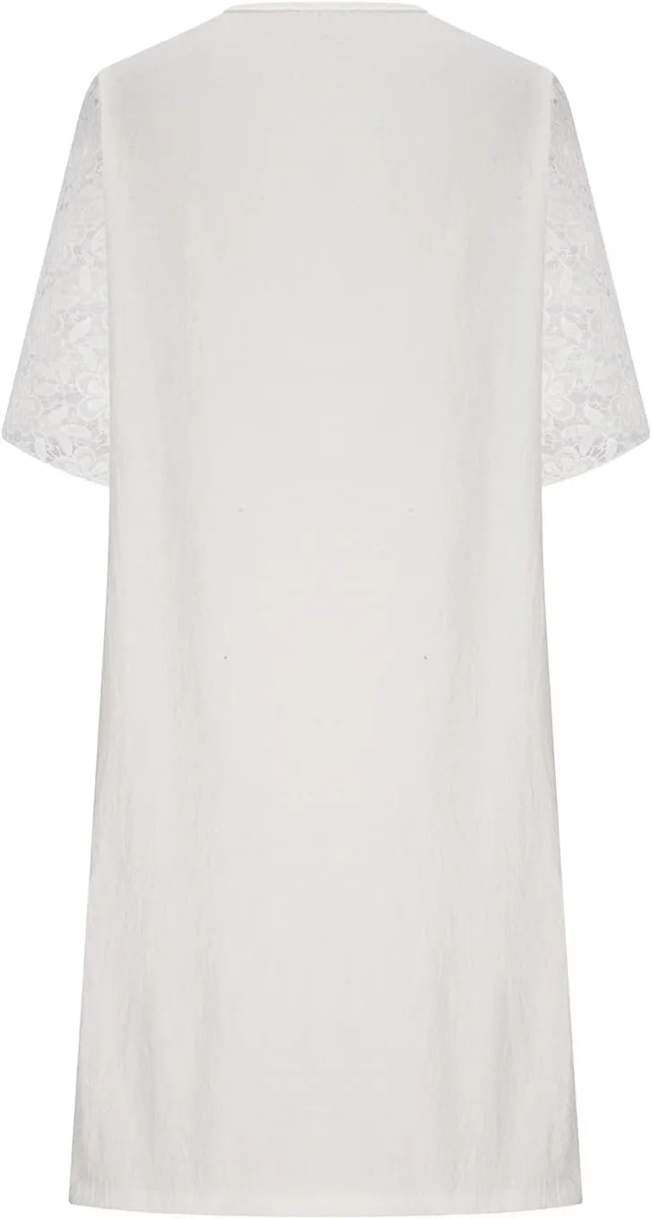 Ceboyel Women 2023 Summer Linen Dresses Cotton Boho Shirt Dresses Midi Length Casual Dress Trendy Ladies Beach Outfits