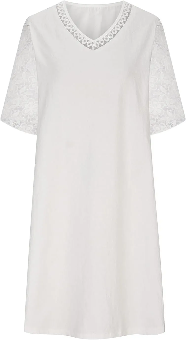 Ceboyel Women 2023 Summer Linen Dresses Cotton Boho Shirt Dresses Midi Length Casual Dress Trendy Ladies Beach Outfits