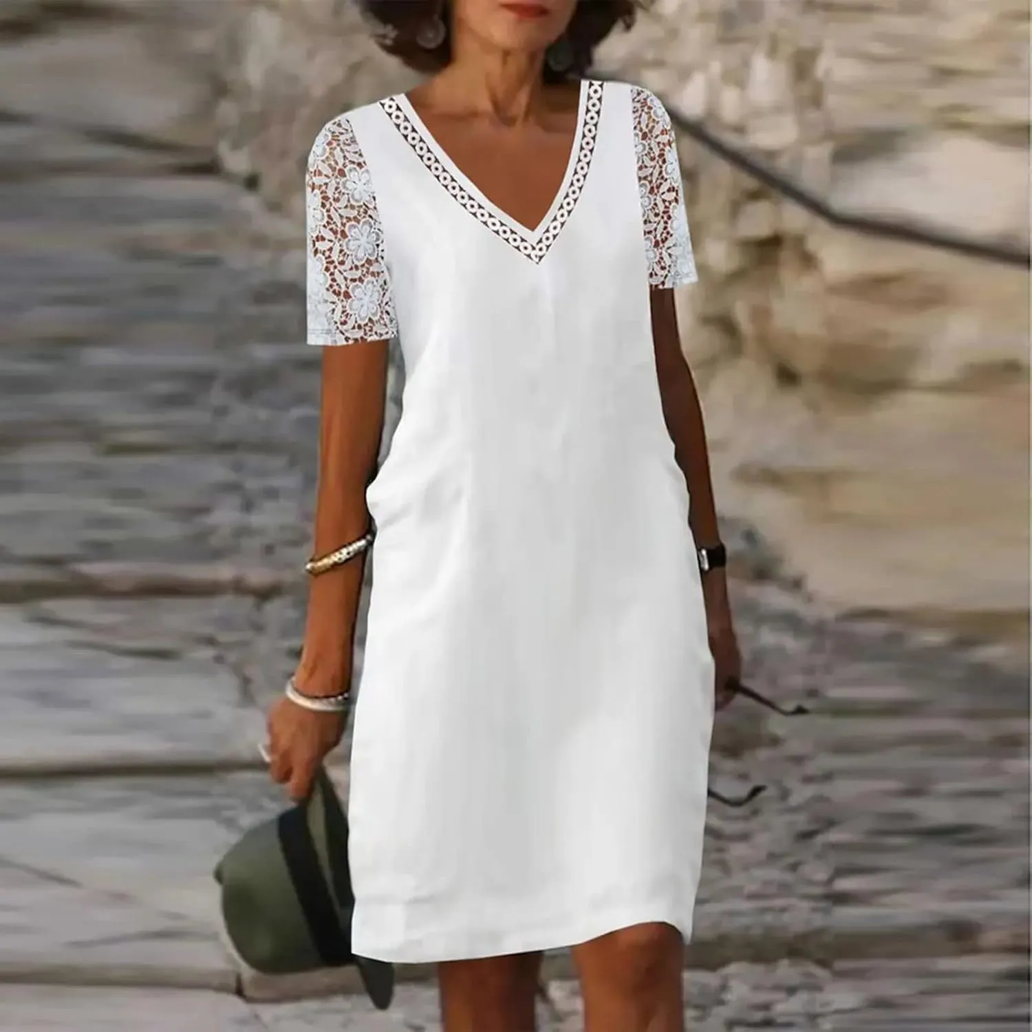Ceboyel Women 2023 Summer Linen Dresses Cotton Boho Shirt Dresses Midi Length Casual Dress Trendy Ladies Beach Outfits