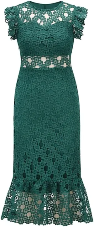 Cocktail Dress for Women Elegant Lace Floral Maxi Dress Vintage Wedding Guest Midi Plus Size Dress Party