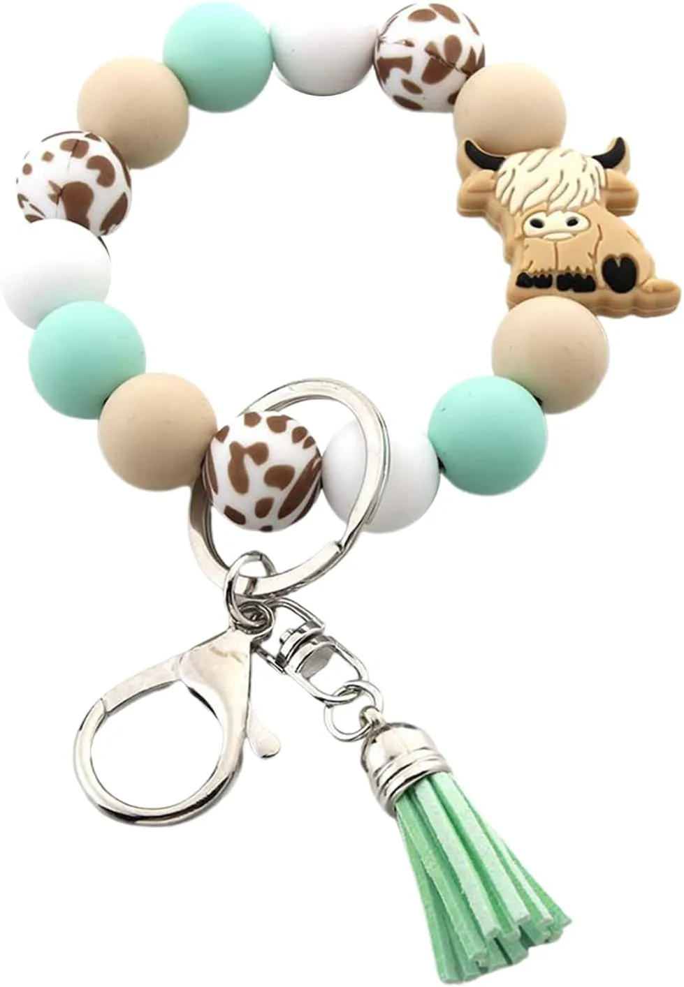 Colorful Highlands Cow Keychain Modern Highlands Cow Keychain Silicone Beaded Wristlet Keyrings Pendant for Women