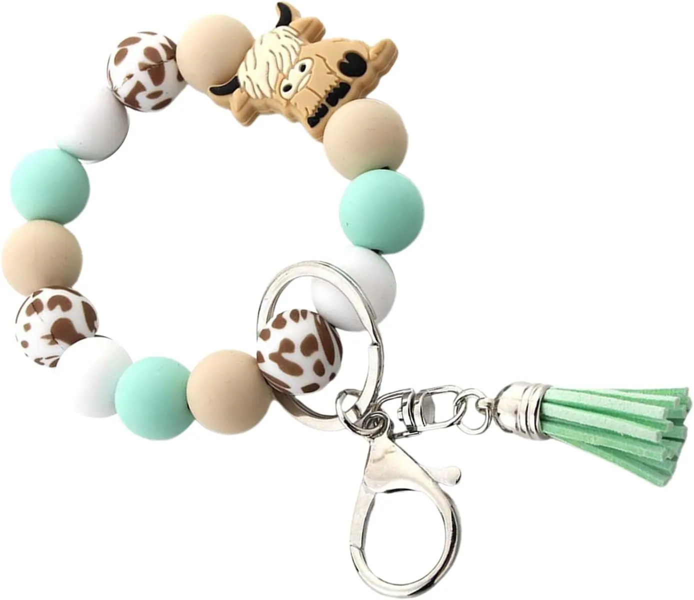 Colorful Highlands Cow Keychain Modern Highlands Cow Keychain Silicone Beaded Wristlet Keyrings Pendant for Women