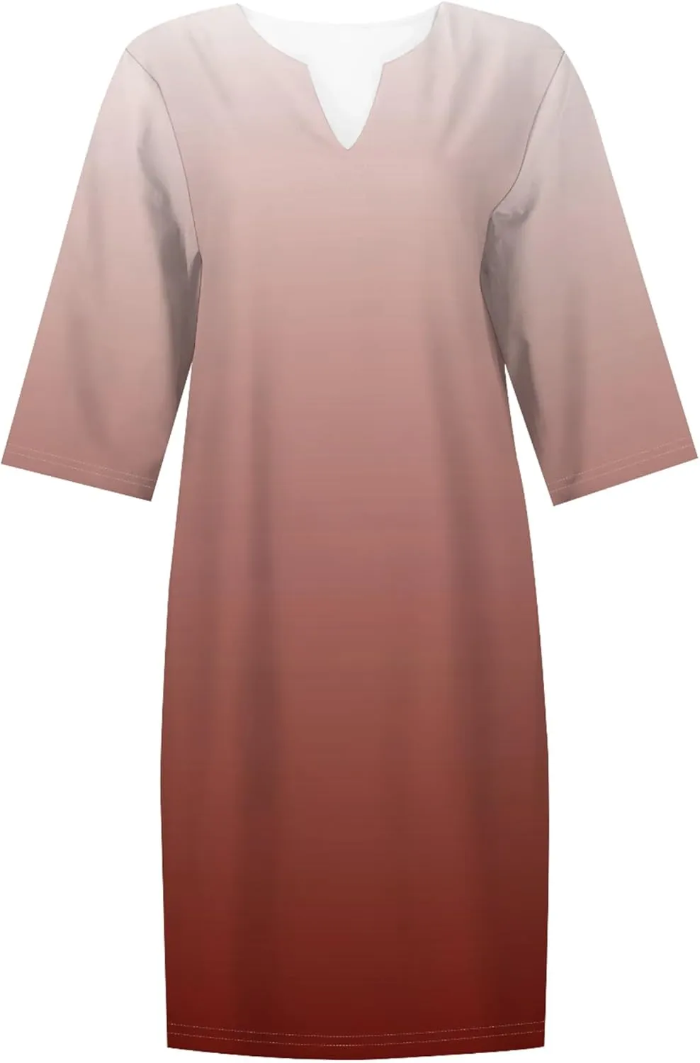 Cotton Linen Solid Baggy Dresses for Women 2024 Summer Elegant V Neck 3/4 Sleeve Midi Casual Beach T Shirt Maxi Sun Dress