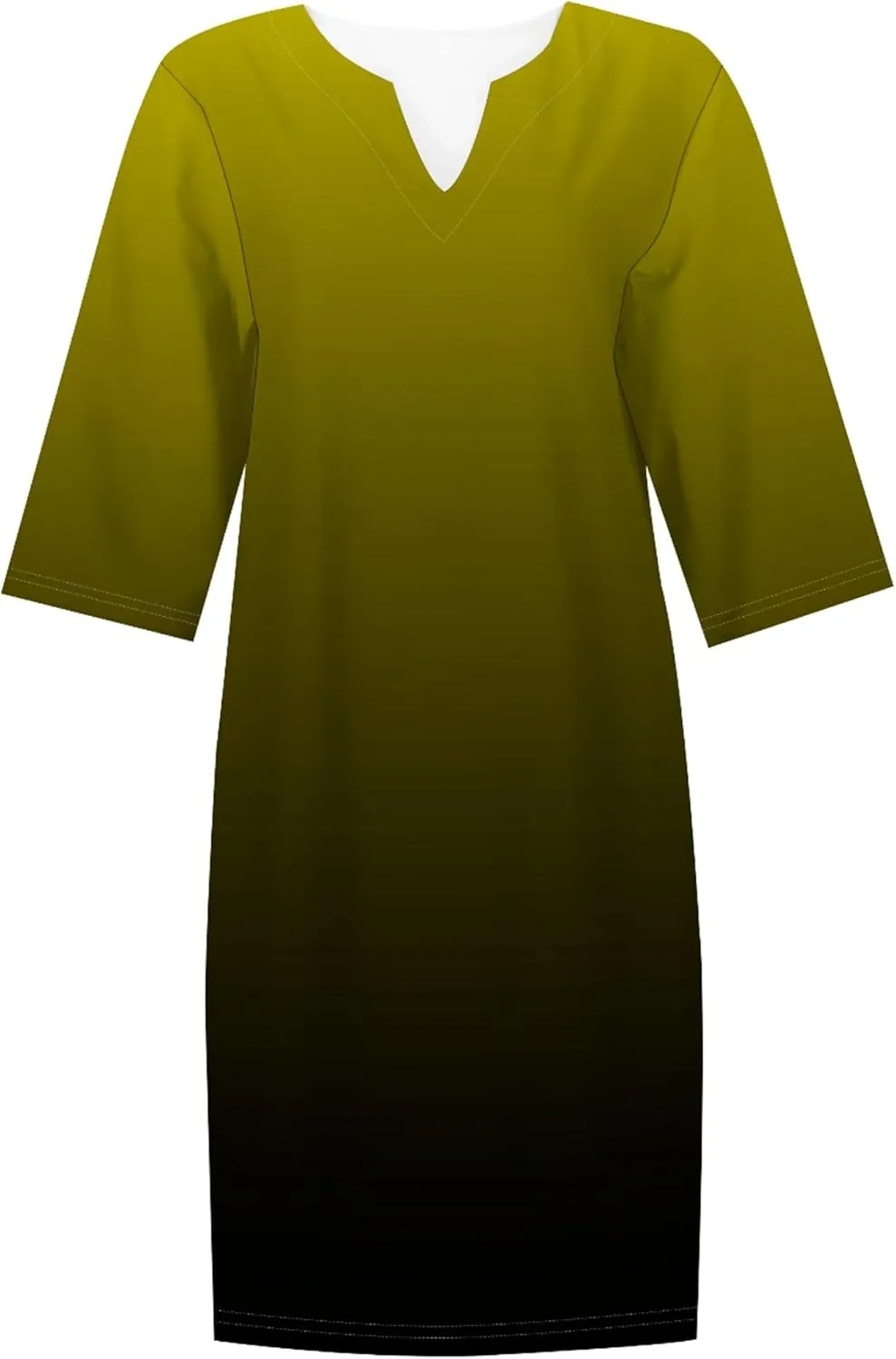 Cotton Linen Solid Baggy Dresses for Women 2024 Summer Elegant V Neck 3/4 Sleeve Midi Casual Beach T Shirt Maxi Sun Dress