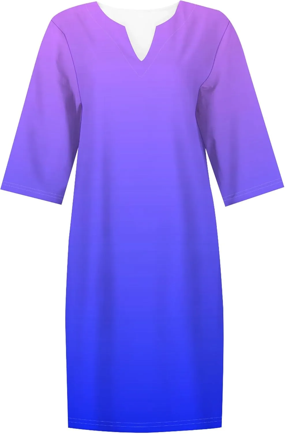 Cotton Linen Solid Baggy Dresses for Women 2024 Summer Elegant V Neck 3/4 Sleeve Midi Casual Beach T Shirt Maxi Sun Dress