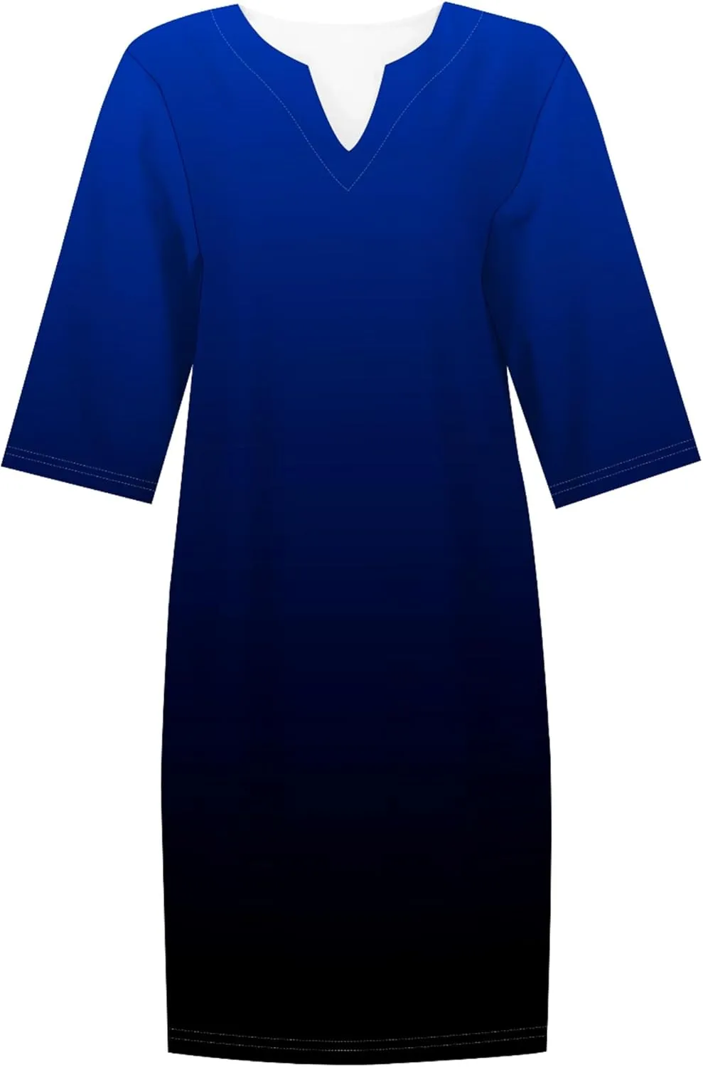 Cotton Linen Solid Baggy Dresses for Women 2024 Summer Elegant V Neck 3/4 Sleeve Midi Casual Beach T Shirt Maxi Sun Dress