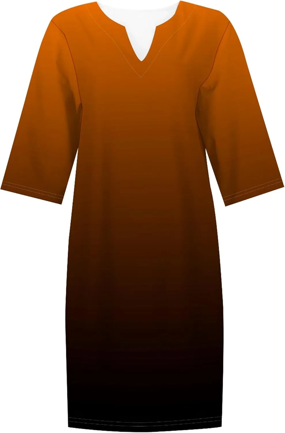 Cotton Linen Solid Baggy Dresses for Women 2024 Summer Elegant V Neck 3/4 Sleeve Midi Casual Beach T Shirt Maxi Sun Dress